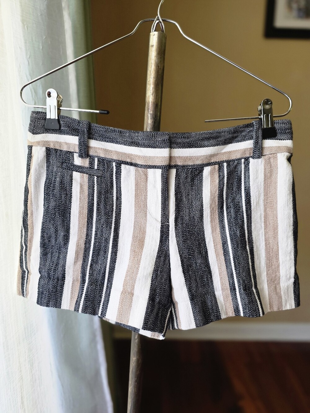Striped Cotton Shorts Black Tan Neutral Coastal Summer Casual Chic LOFT Size 0